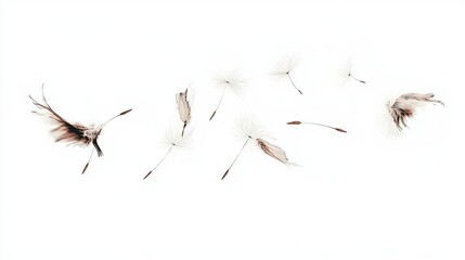 Realistic Floating Seeds in Motion Against Isolated White Background