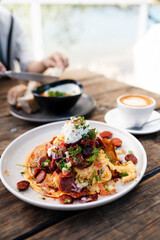 Criollo fried eggs in New Zealand Cafe