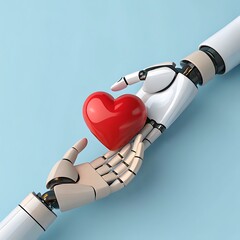 Robotic Hands Exchanging a Heart AI and Compassion