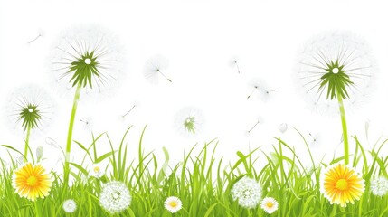 Delicate Dandelion Seeds Floating in a Bright Light Breeze Isolated
