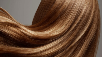 Photo of a woman with light brown hair, shining, moisturized, beautiful hair in the back of her head.