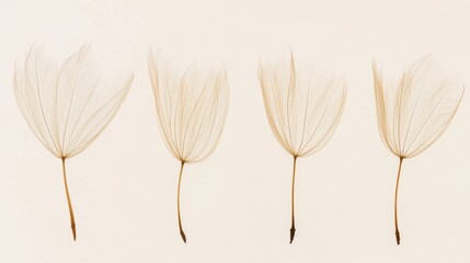 Delicate Dandelion Seeds Dancing in the Soft Wind on White Canvas