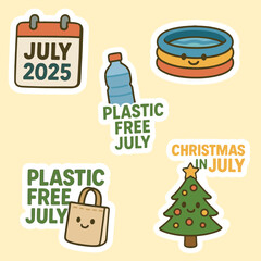 Plastic Free July Awareness Sticker – Eco Friendly Cartoon Vector