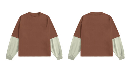 Long sleeve tshirt brown and beige color block sweatshirt design in autumnal tones.