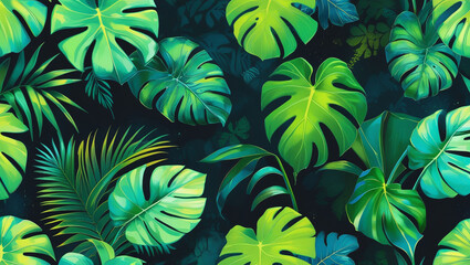 Tropical leaves pattern monstera leaf jungle foliage green botanical nature wallpaper background design