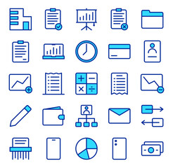 Business Management Icon Set Finance Accounting Office Document Report Data Analysis Graph Financial Planning