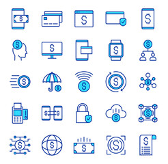Digital Finance Icon Set Mobile Banking Online Payment Secure Transaction Fintech Business Concept