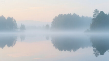 Fototapeta premium A calm lake in the fog