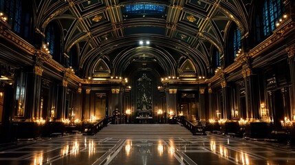 Fototapeta premium Grand, ornate hall. Vast, dark interior