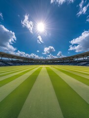 panoramic view of an empty cricket stadium with the pitch - ai