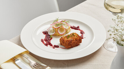 Vegan schnitzel with potato salad