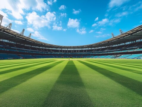 panoramic view of an empty cricket stadium with the pitch - ai - Powered by Adobe