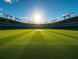 panoramic view of an empty cricket stadium with the pitch - ai