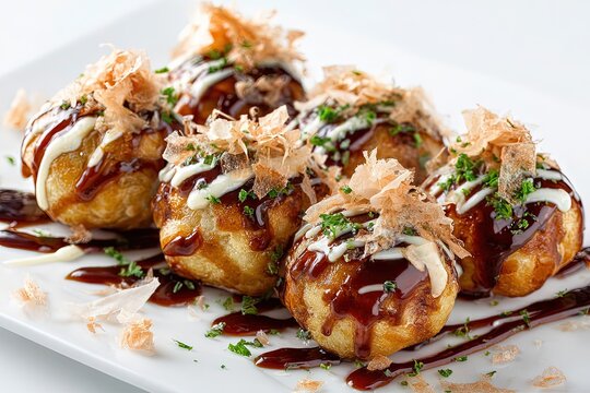 Delicious takoyaki snack with octopus filling