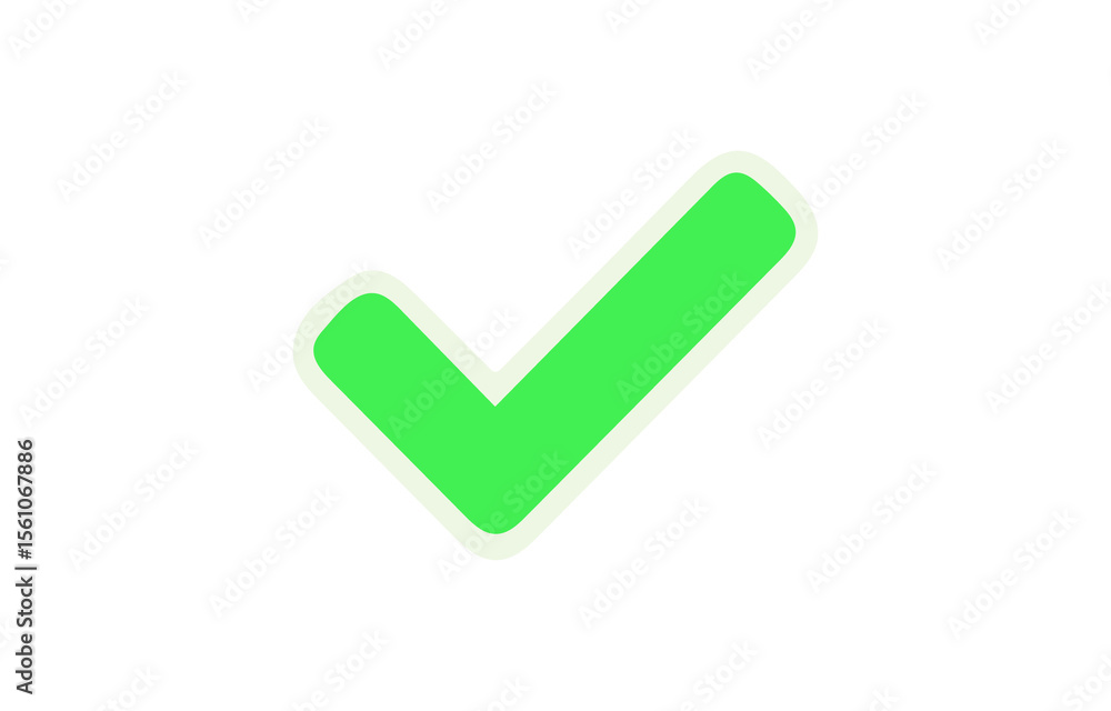 Poster bright green check mark symbol with a subtle light green outline isolated on a transparent backgroun