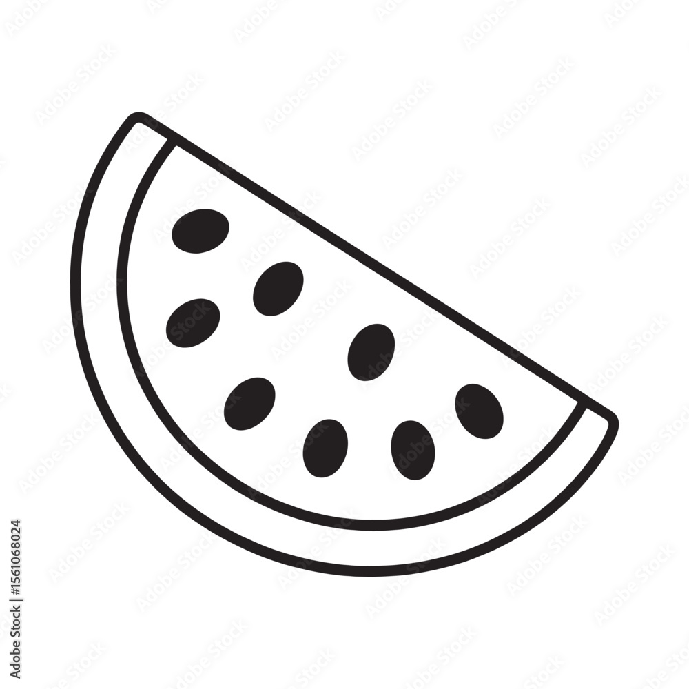 Poster illustration of a watermelon slice with seeds a refreshing and simple black and white design for sum