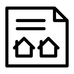 Square listing line icon – editable stroke symbol for real estate property info, home advertisement, and digital housing data. Home in document.