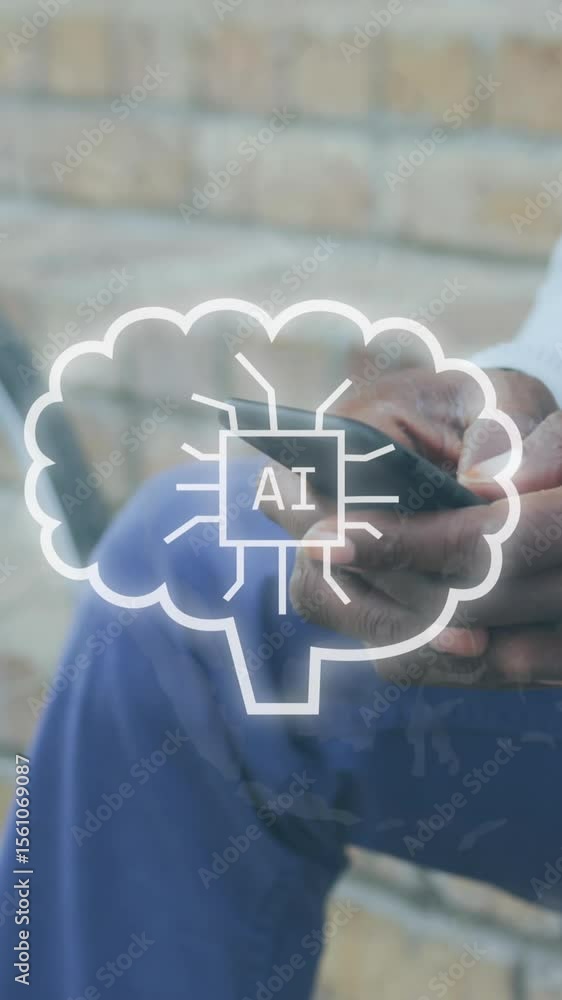Poster animation of ai data processing over african american man using smartphone
