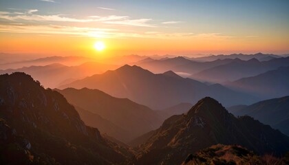 Sunrise over Majestic Mountains Stunning Scenery with Golden Hour Landscape View.