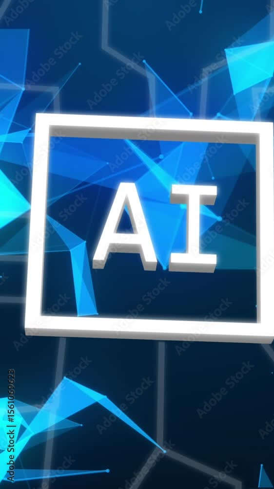 Poster animation of ai data processing over connections on dark background