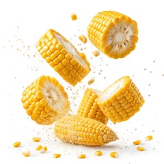 Delicious Sweetcorn Fresh Corn on the Cob Pieces in MidAir Vibrant Yellow Kernels
