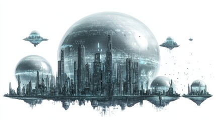 Obraz premium Futuristic City with Glass Domes and High-Tech Walkways in Space