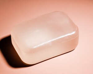 Translucent bar of soap on a peach background