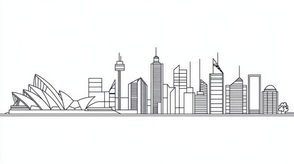 Obraz premium Modern City Landmark Art Line Drawing on White Canvas Background