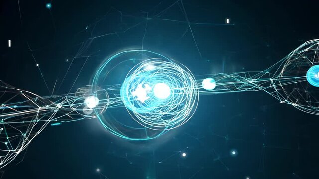 Glowing Abstract Particle Collision with Quantum Entanglement and Neural Network Connections in Futuristic Science Concept