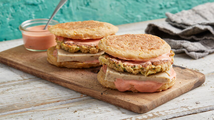 English muffin burger – plant-based sandwich with fillings