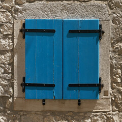 blaue verschlossene Fensterläden in der beliebten historischen Altstadt von Rovinj in Kroatien