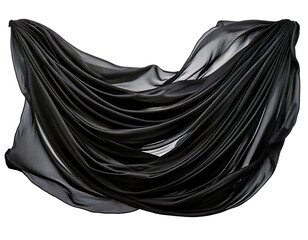 Flowing Black fabric drapery Isolated on Transparent or White Background