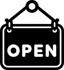 Hanging Open Sign Icon Black and White