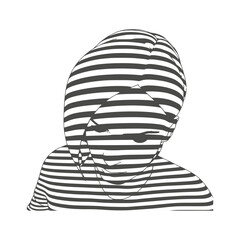 Young woman face represented in stripes. Elegant silhouette of a female head.