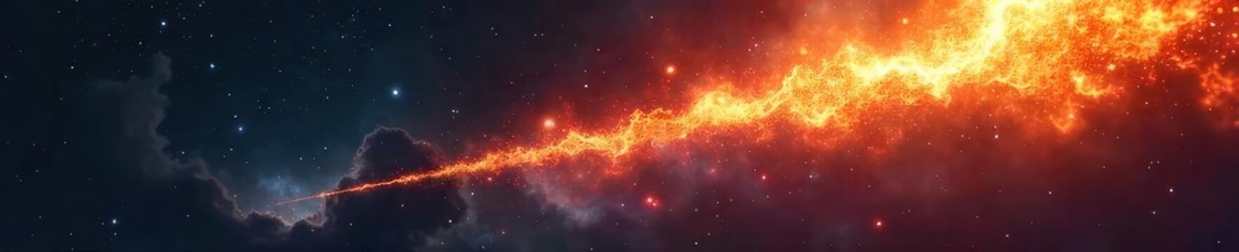 Epic fireball streaks across a dark, swirling nebula, leaving a fiery trail of incandescent gas and cosmic dust Perfect for fantasy, sci-fi, or magical backgrounds , trail, fiery, flare