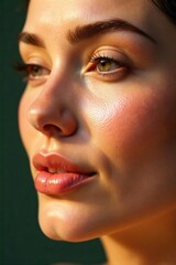 Naklejka premium Close-up of radiant, healthy-looking skin glowing naturally with a subtle, healthy sheen Soft, diffused lighting enhances the natural luminosity and texture , aesthetics, youthful, selfcare