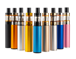 Collection sleek, modern colorful vape device set against a clean Isolated on Transparent or White Background