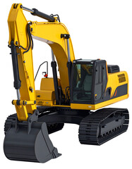 Heavy modern yellow digger excavator Isolated on Transparent or White Background