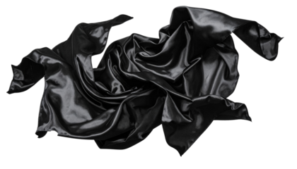 Wavy flying Black silk fabric Isolated on Transparent or White Background