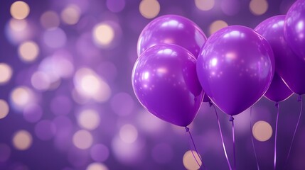 purple balloons on a purple background with lights soft and shiny purple balloons background party - ai