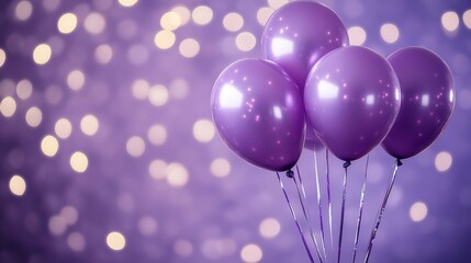 purple balloons on a purple background with lights soft and shiny purple balloons background party - ai