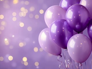 purple balloons on a purple background with lights soft and shiny purple balloons background party - ai