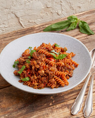 Tempeh Bolognese with pasta