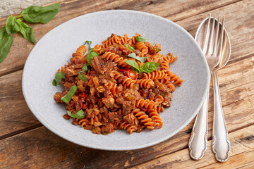 Tempeh Bolognese with pasta