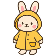 cute rabbit wearing raincoat flat color vector illustration template design