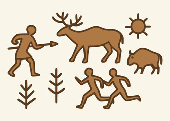 stone age cave drawing history flat color vector illustration template design