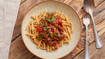 Tempeh Bolognese with pasta