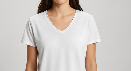 White V-neck T-shirt Woman Casual Simple Comfortable Modern