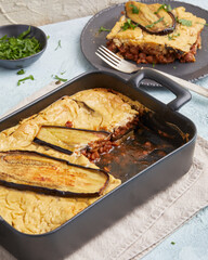 Gratinated lupin moussaka – plant-based casserole