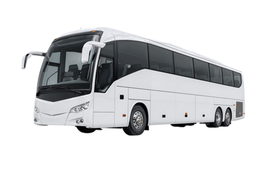 Modern white tour bus isolated on black background